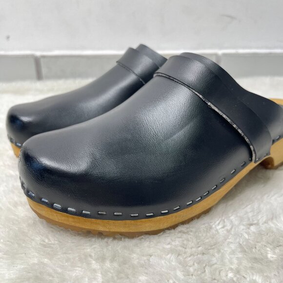 HOOF Women's Black Chloé Apache Leather Slip On Clog Round Toe Shoes Size 41 - Picture 9 of 10